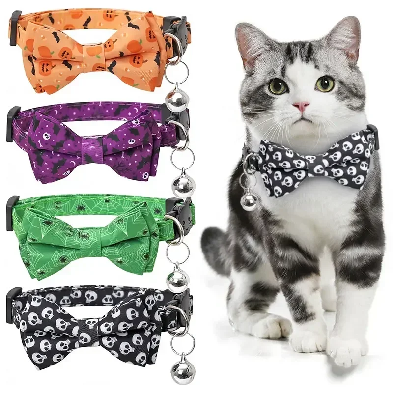 

Halloween Breakaway Cat Collar Adjustable Tie with Cute Bell puppy collar Rabbit Accessories Pet Products