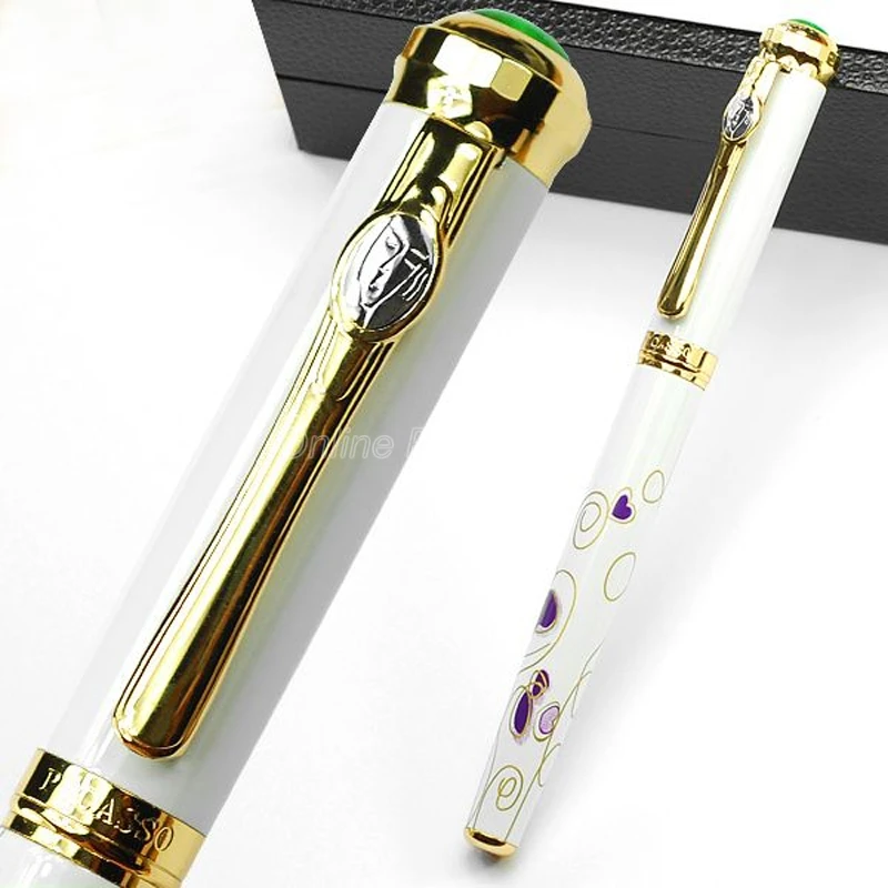 Picasso Metal White And Golden Art Patterns Fountain Pen Fine Nib 0.5mm BF014