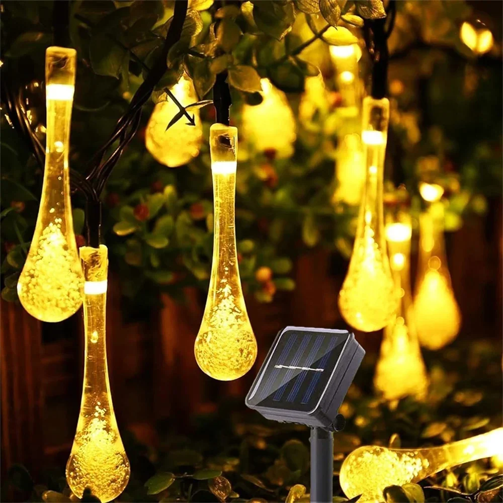 Solar Outdoor String Lights Hanging Teardrop Water Drop Lights Christmas LED Lights Waterproof for Garden Patio Christmas