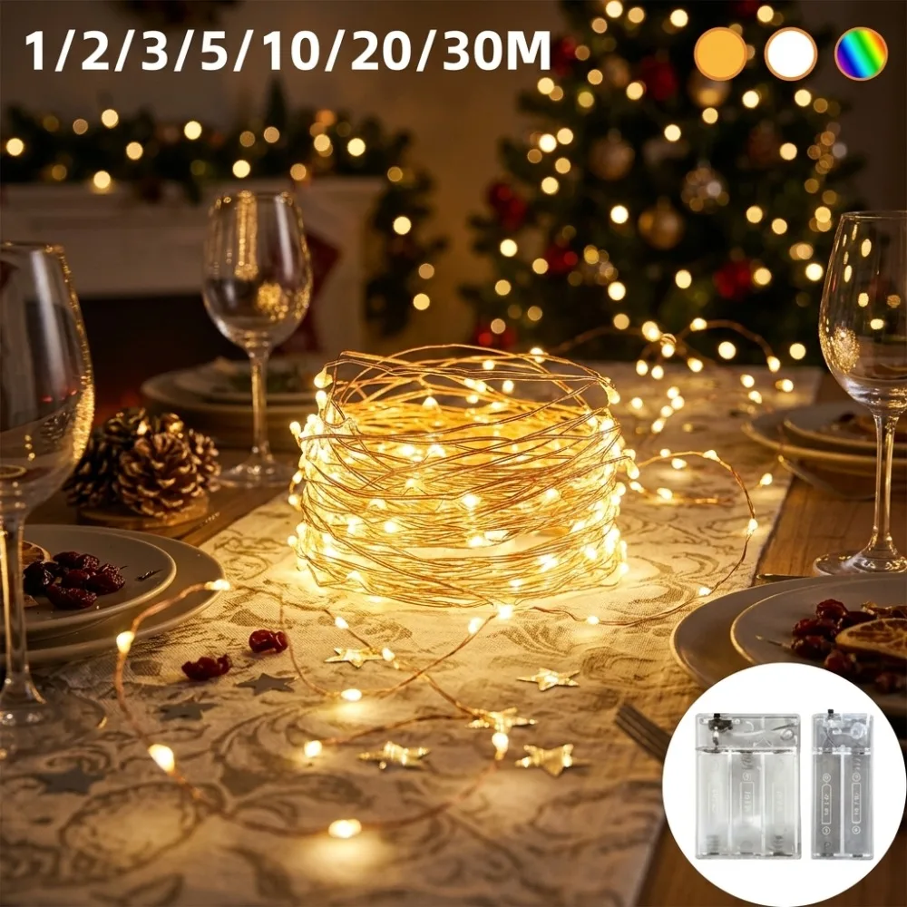 LED Copper Wire Fairy String Lights Battery Powered Twinkling 1/2/3/5/10/20/30M for Christmas Wedding Party Table Home Decor