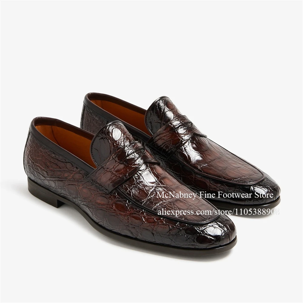 

Мужские кожаные лоферы с крокодиловым узором, заостренный носок, винтажные, ручной работы, для офиса и свадьбы
