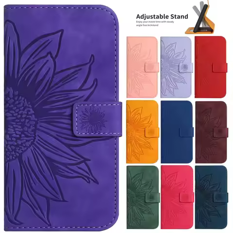 Funda S24 FE Sunflower Leather Case for Samsung Galaxy S25 S23 Ultra S22 S21 Plus S20 FE S10 S9 S8 Cases Wallet Phone Flip Cover