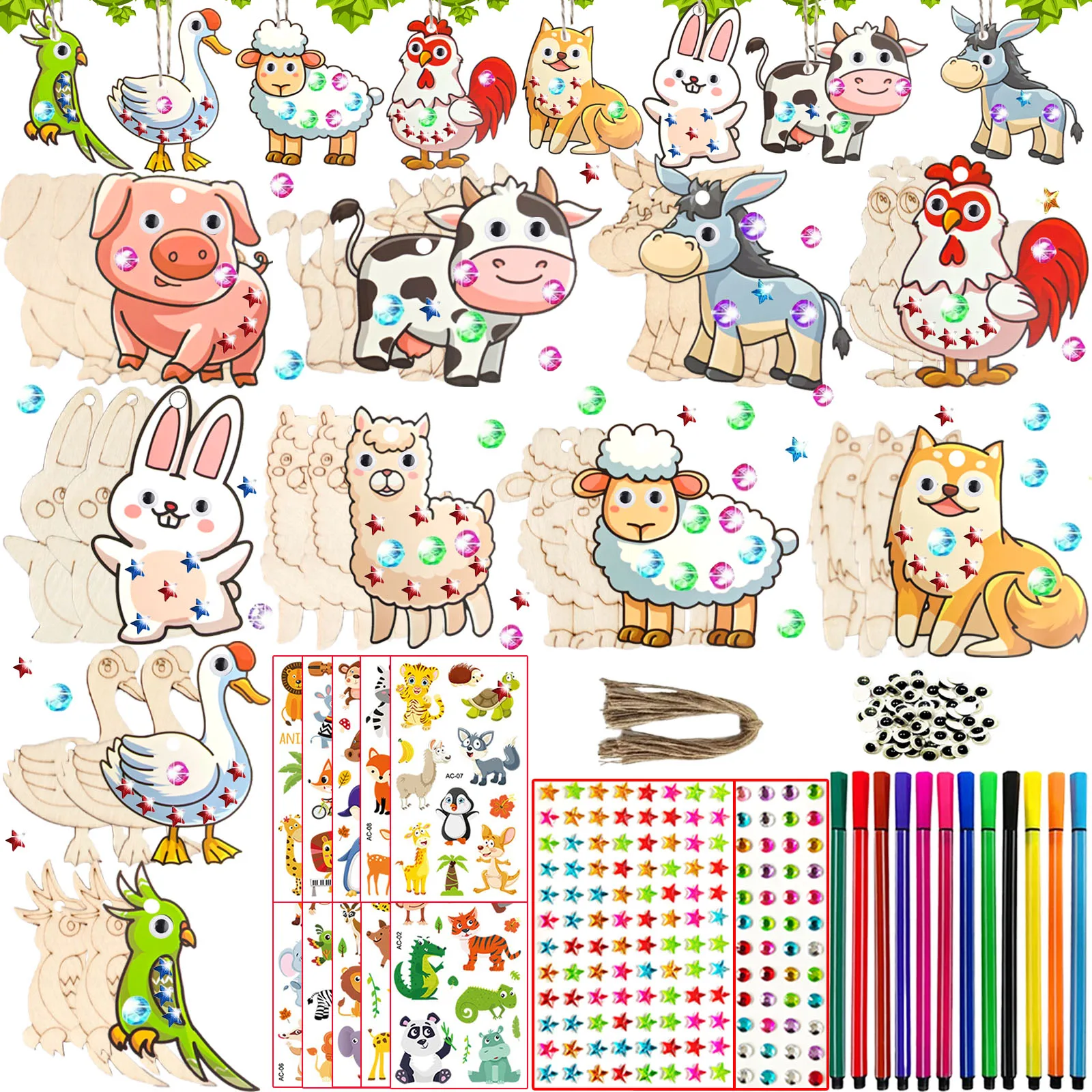 

296PCS Farm Animal DIY Craft Set, Birthday Party DIY Set, Wooden Crafts, Agricultural Animal Craft Set, Making Handicrafts