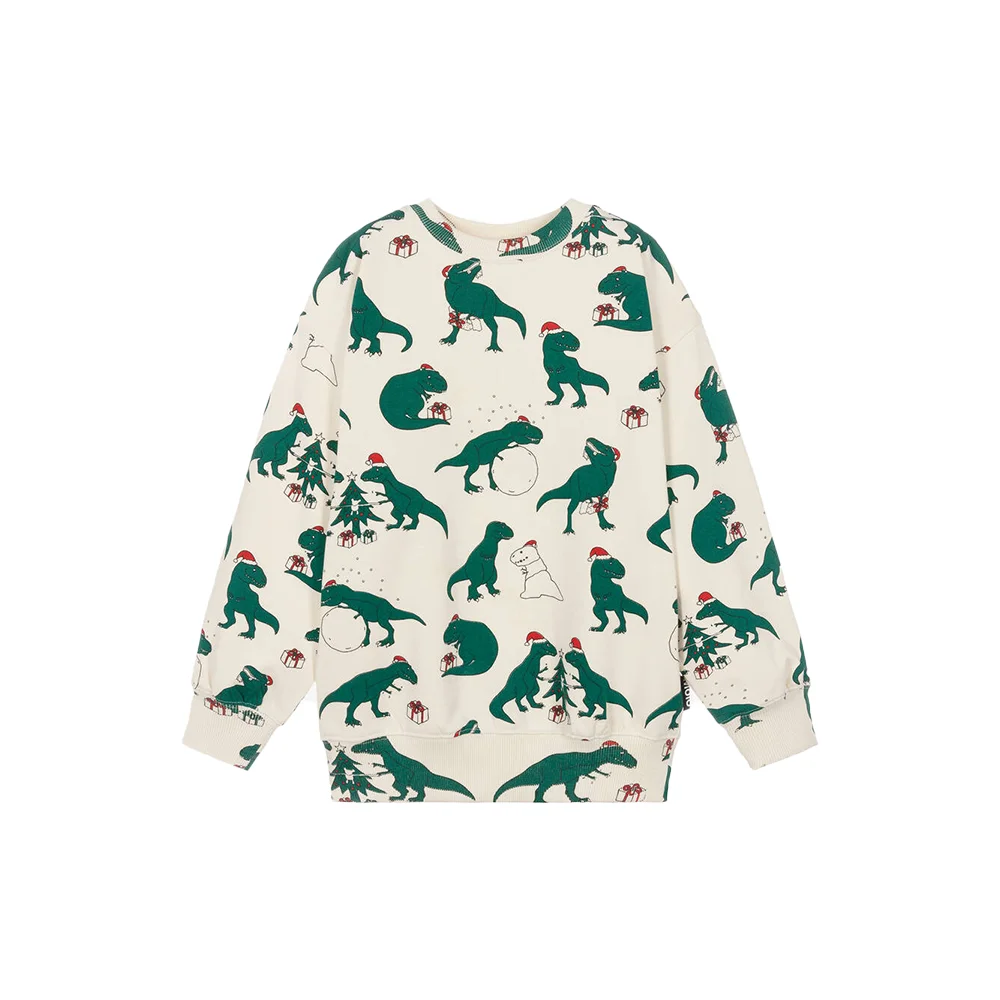 New Season Warm Cute Sweatshirt Casual Long Sleeve Pullover Sweatshirt Printing Boys Ivory Festive Dinosaur Sweatshirt Molo