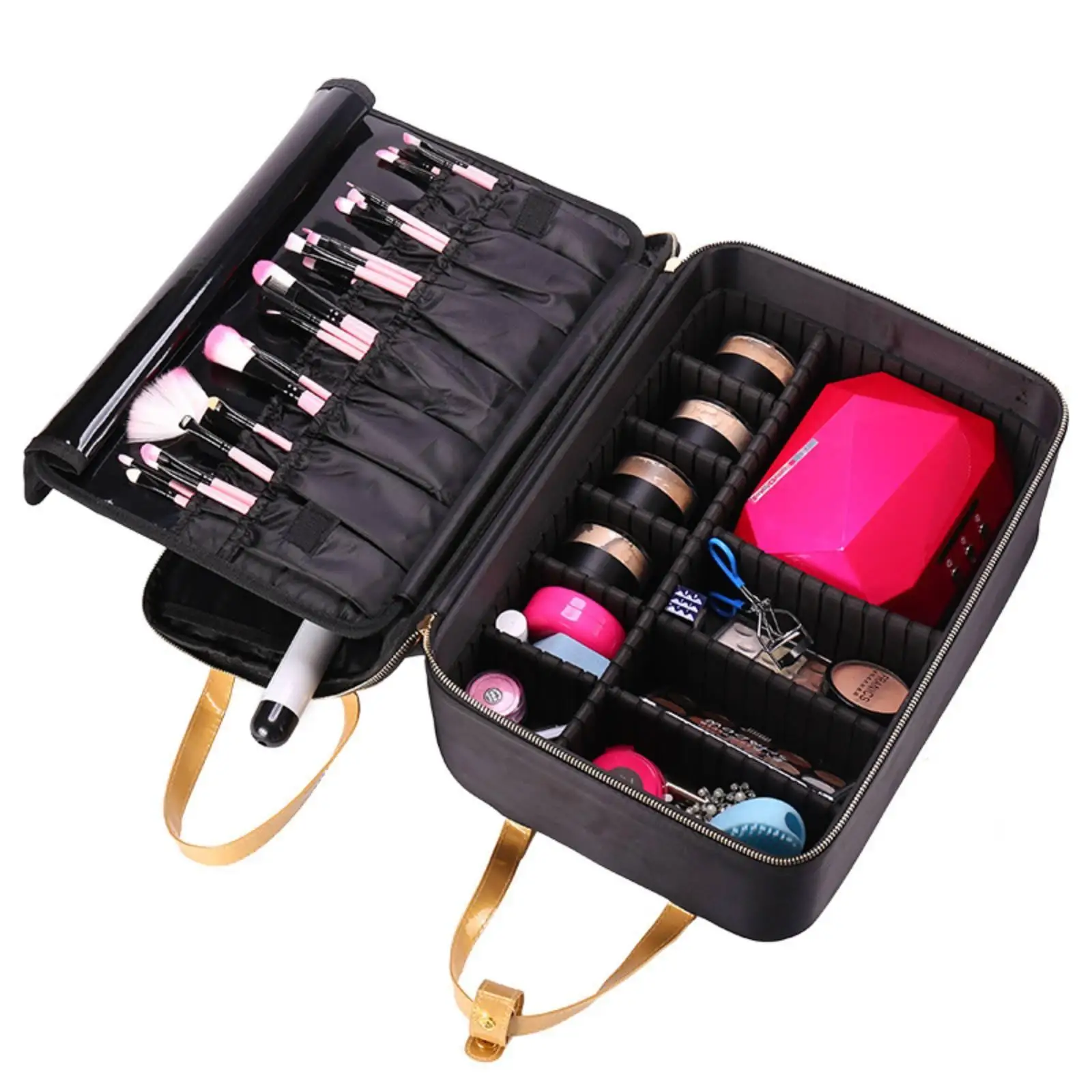 Professional Makeup Case Large Travel Cosmetic Bag Oxford Cloth Hard Shell Organizer with Dividers for Women Artists