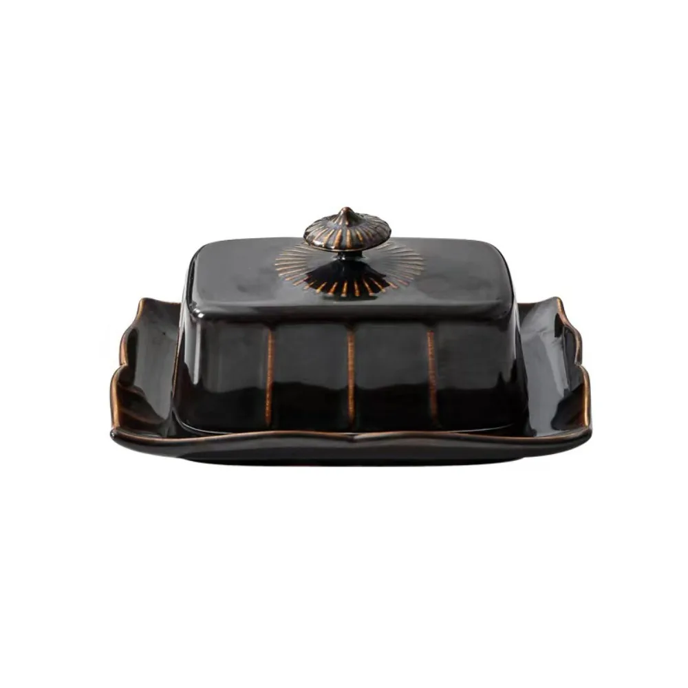 

Multi-Function Ceramic Butter Dish Rectangular Household Butter Tray Exquisite with Cover Cheese Fresh-keeping Box Hotel