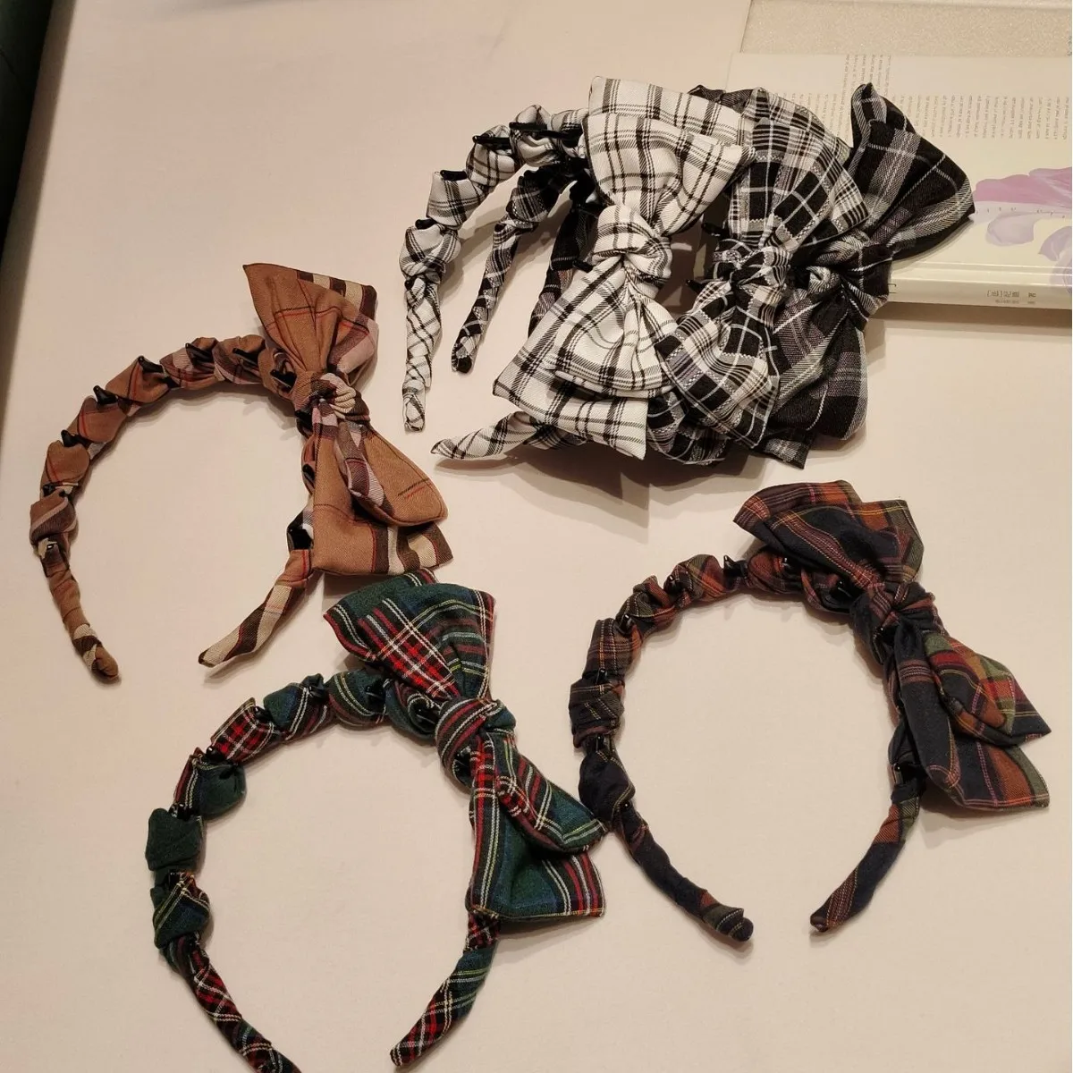 College style Internet celebrity plaid multi-layer bow headband age-reducing face small hair comb British style student hairpin