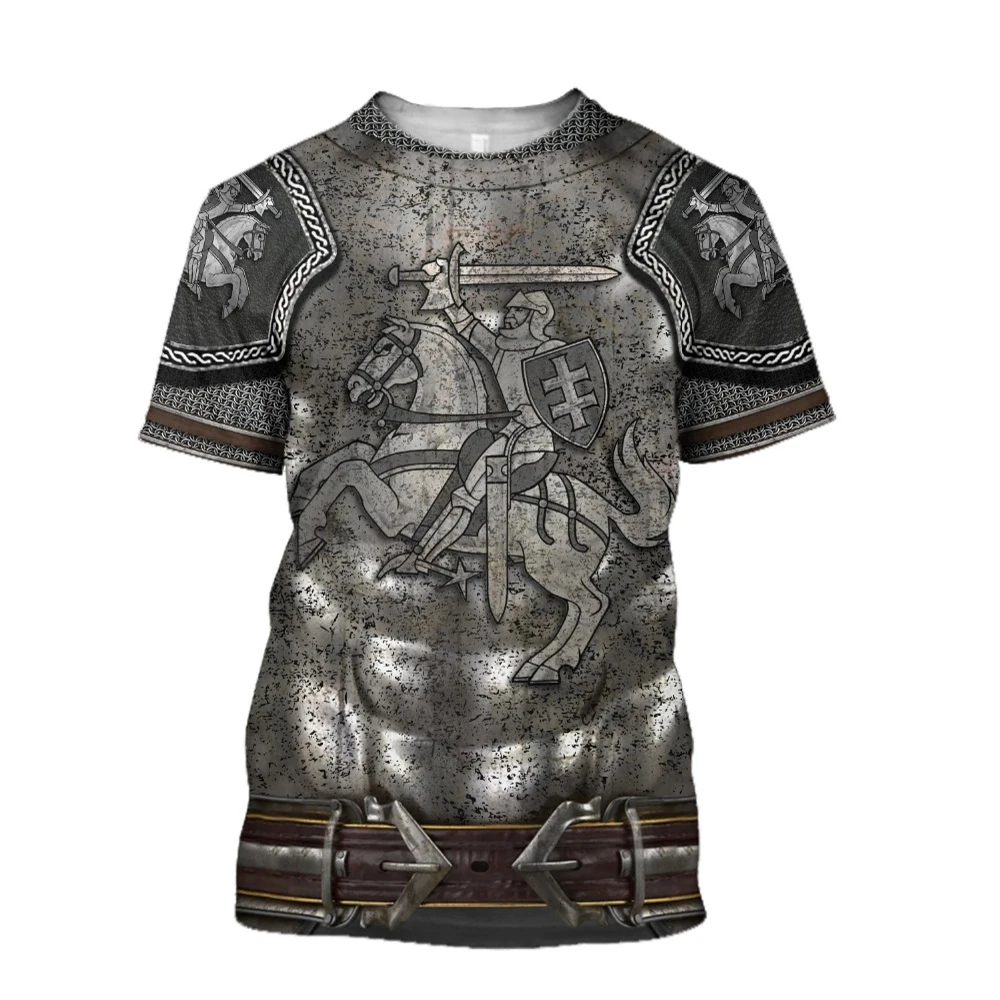 Warrior Armour 3D Printing T Shirt Man Summer O-Neck Short Sleeve Oversized Top Casual Tee Loose Streetwear Harajaku