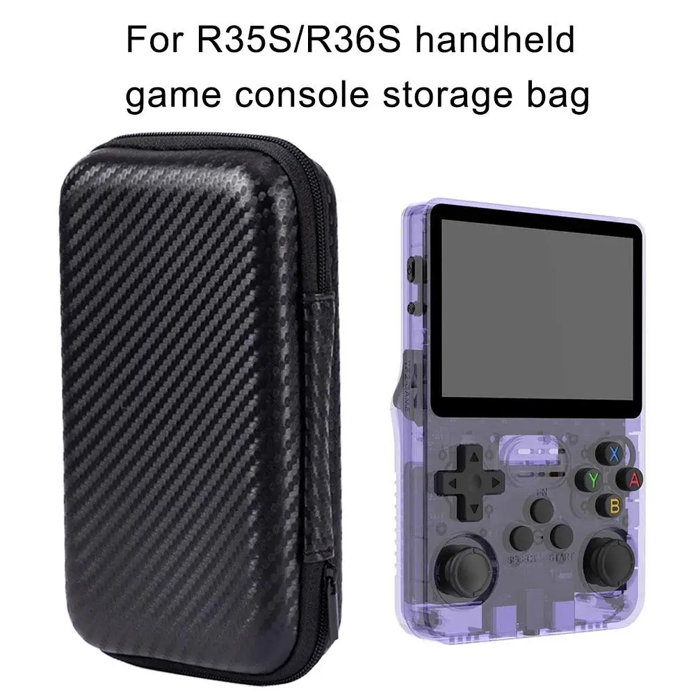 For R35S/R36S Handheld Game Console Storage Bag EVA Case Portable Travel Bag Black Carbon Fiber Texture Box