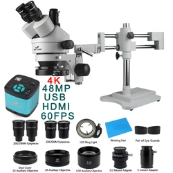 4K 2K HDMI USB microscopio digitale fotocamera 3.5X-90X doppio braccio Zoom Simul focale trinoculare Stereo microscopio strumenti di riparazione del telefono