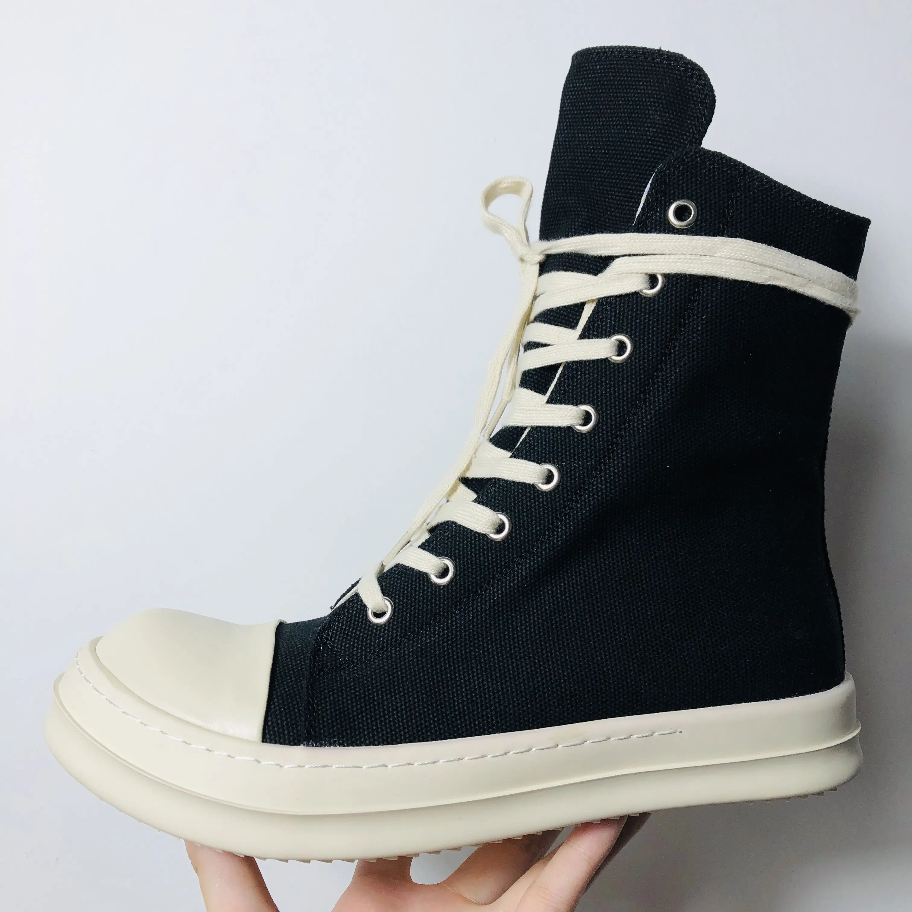 Men Women High Top Sneakers Canvas Platform Heels Designer Shoes Luxury Lace Up Zip High Street Autumn Flats Black Boots