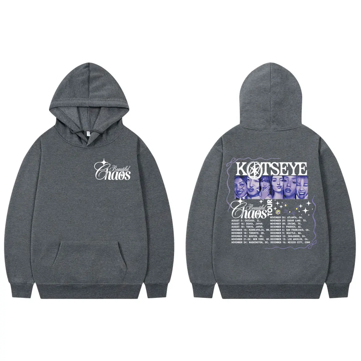 Kpop Katseye Tour 2025 الجرافيك هوديس الرجال النساء موضة خمر قمصان سويت شيرت بقلنسوة الخريف الشتاء عادية كم طويل البلوفرات
