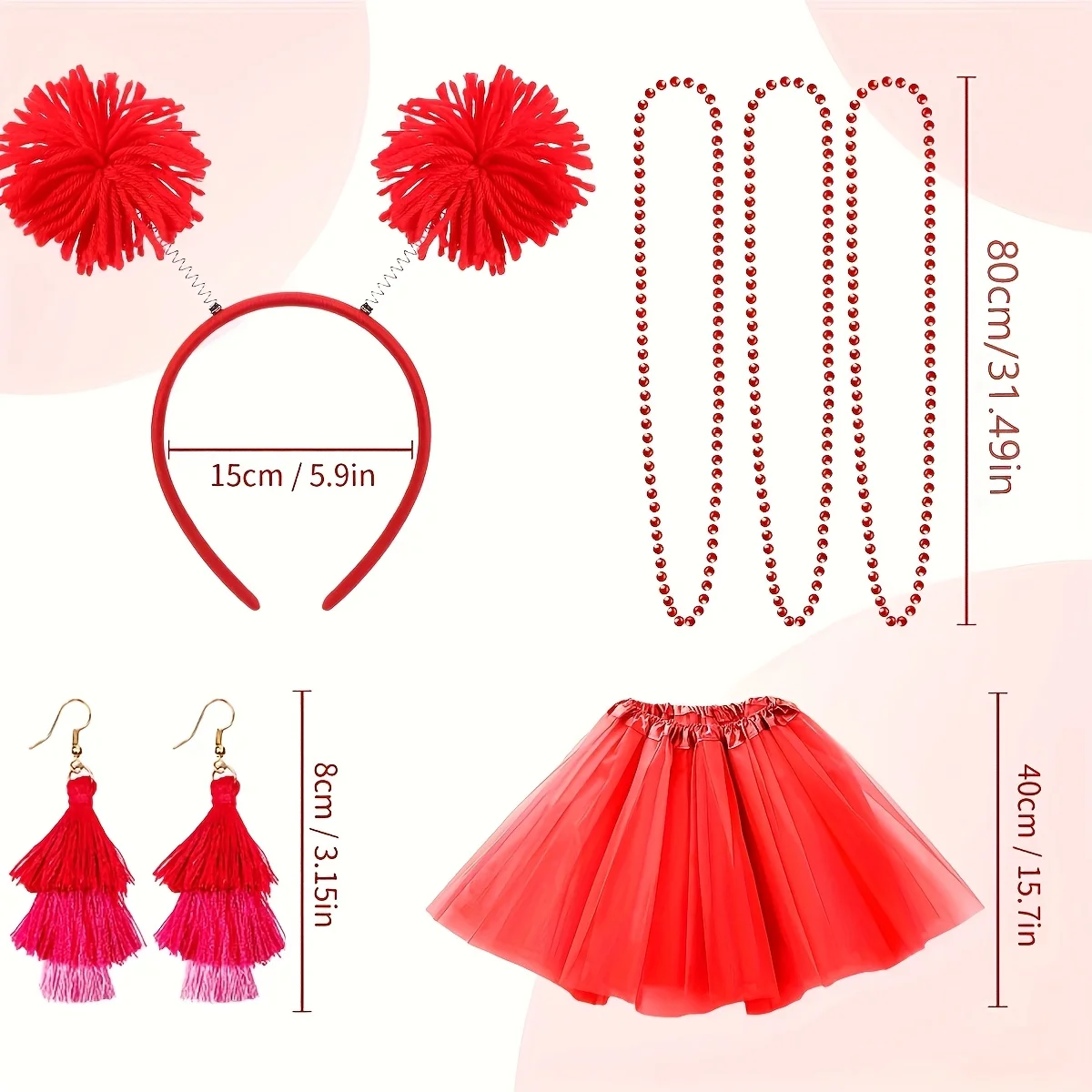 مجموعة أزياء السيدات في الثمانينات، بلاستيك، غير كهربائي، توتو، عصابة رأس، قلادة، قلادة من الخرز، إكسسوار الحفلات مع ديكور حفلات السيدات