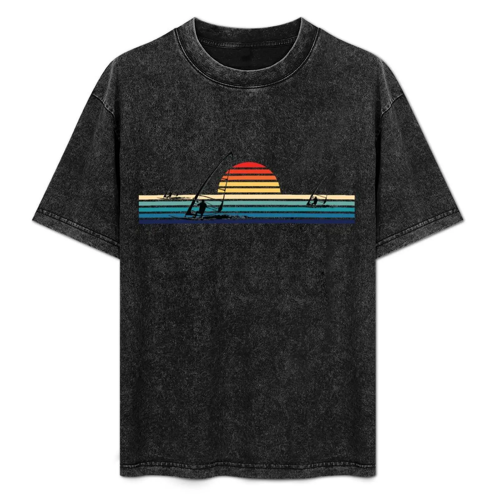 

Windsurfing Retro Sunset Vintage stripe windsurf T-Shirt Plus Size Loose Short Sleeve Top