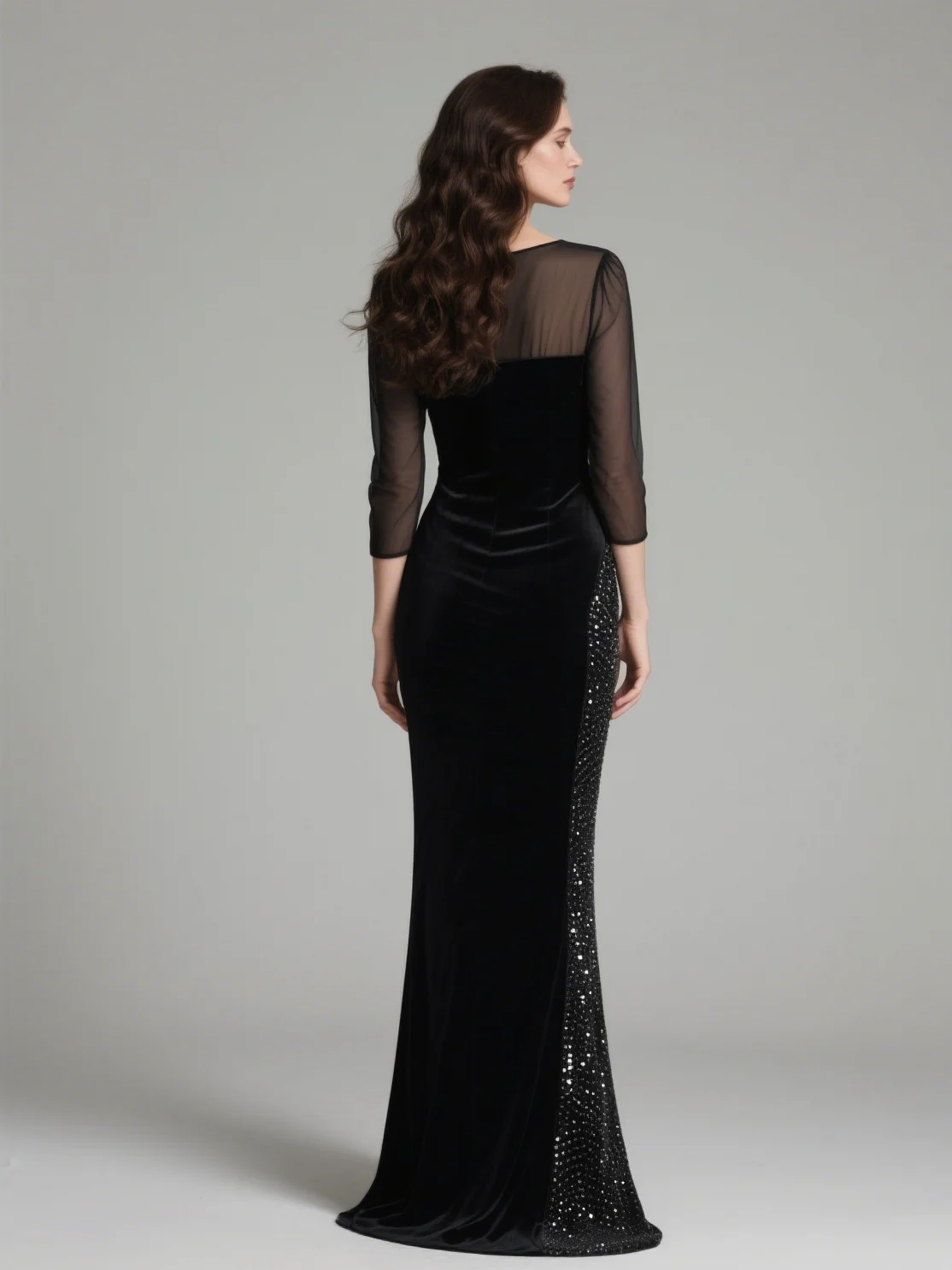 

Luxury Velvet Mermaid Evening Gown V Neck 3/4 Sleeve Sequin Ruffles Sweep Train Elegant Wedding Guest Dress 2025 Free Customized