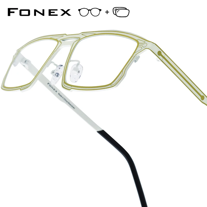 

FONEX Progressive Prescription Glasses Anti Blue Ray Myopia Optical Lens Eyewear Women Square Eyeglasses Titanium Frame 925