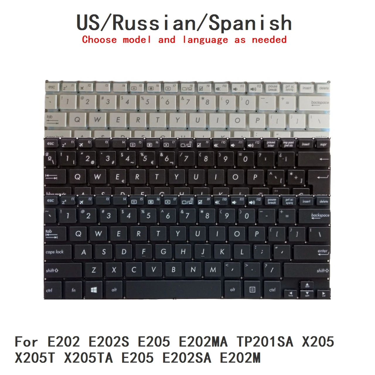 

New US Russian Spanish Language Keyboard For ASUS E202 E202S E205 E202MA TP201SA X205 X205T X205TA E205 E202SA E202M Keyboard