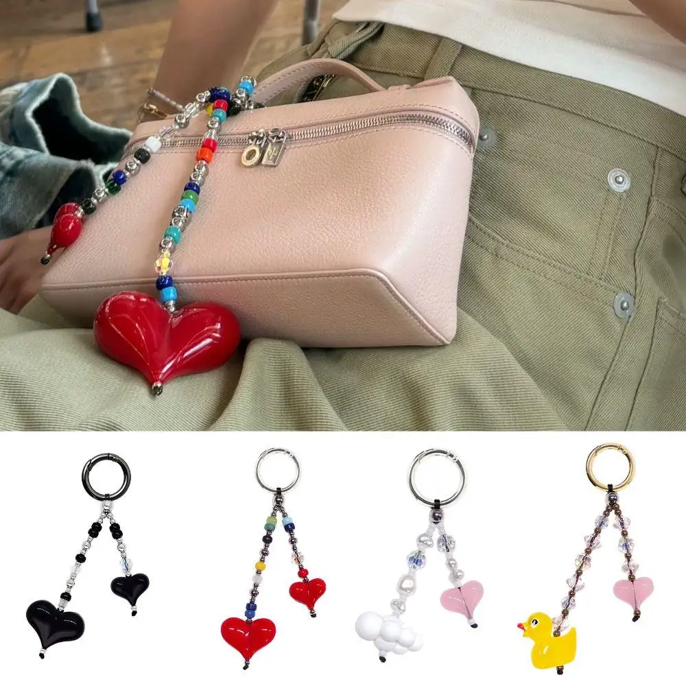 

New Fashion Red Love Y2k Keychain Korean Charm Bag Pendant Handmade Beaded Keyring Vintage Red Bag Hanging Accessories Jewelry