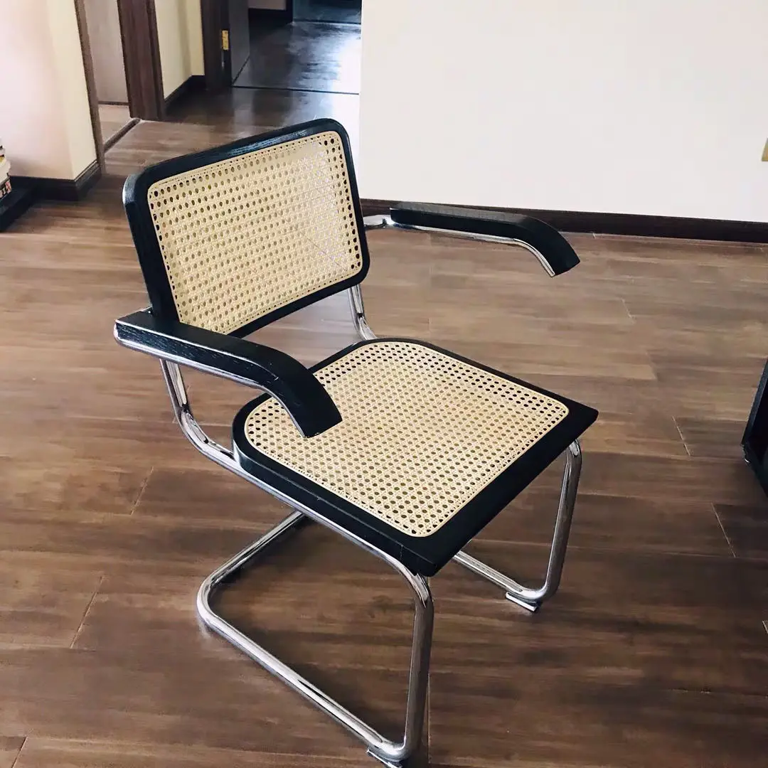 solid wood rattan dining chair home simple backrest armchair medieval leisure rattan chair Internet celebrity designer stool