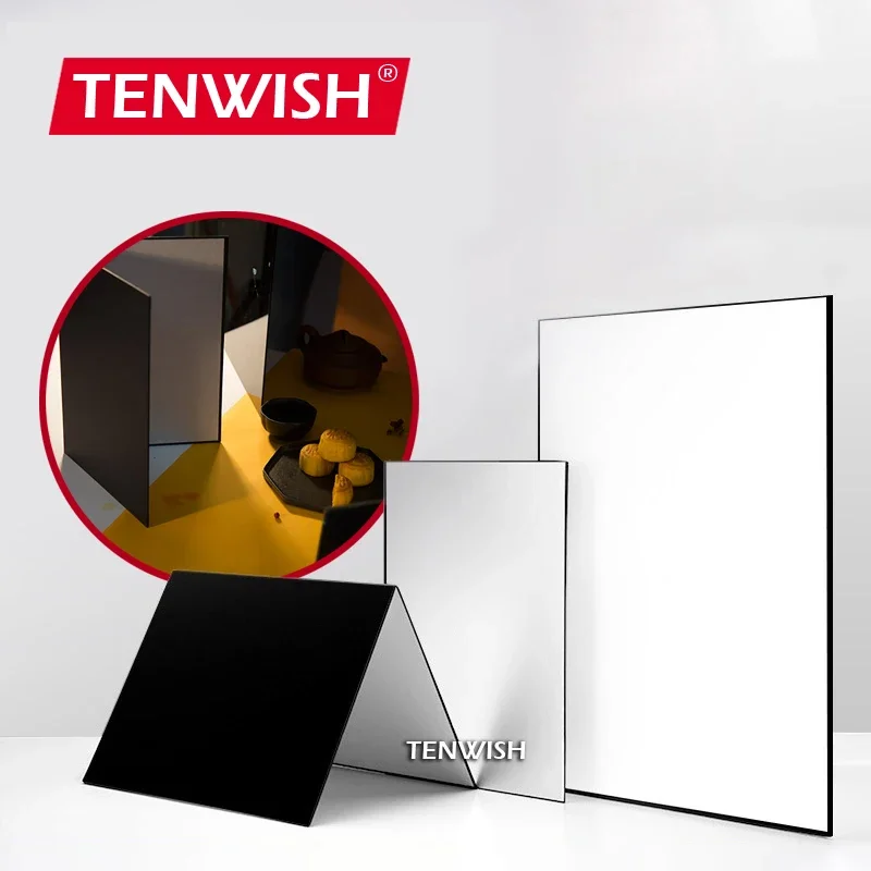 TENWISH-tablero Reflector en forma de V, Control de iluminación de sobremesa, color negro, blanco, dorado, plateado brillante para un buen contraste