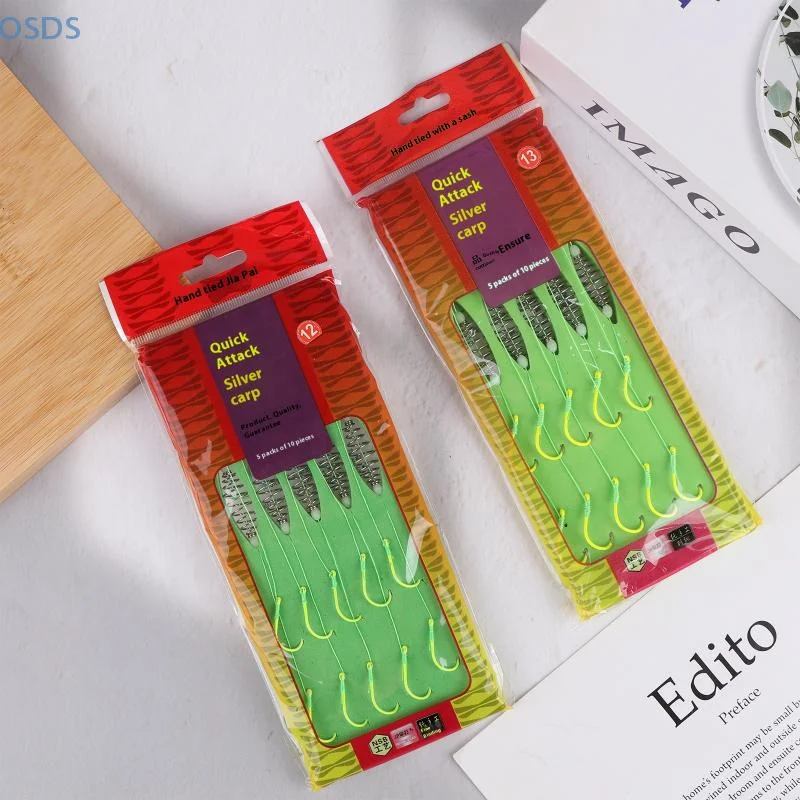 5pcs set Strong Sharp Spring Hooks Fluorescent Green Stainless Steel Fishing Hook 8# -13# For Saltwater Freshwater Fishing​