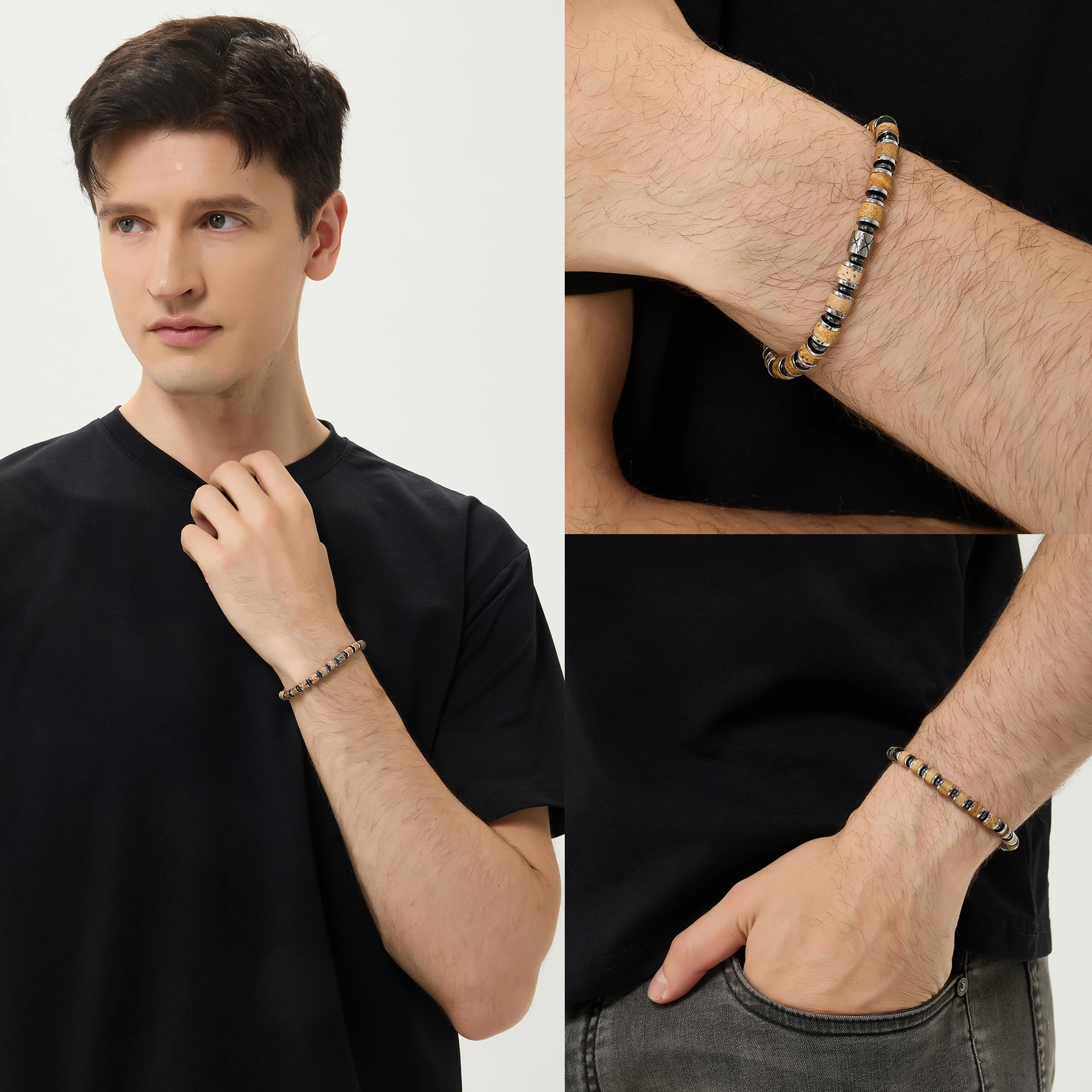 Natural Picture Stone Beaded Bracelet - Handmade Bohemian Healing Crystal Jewelry, Unisex Vintage Daily Wear Gemstone Bracelet