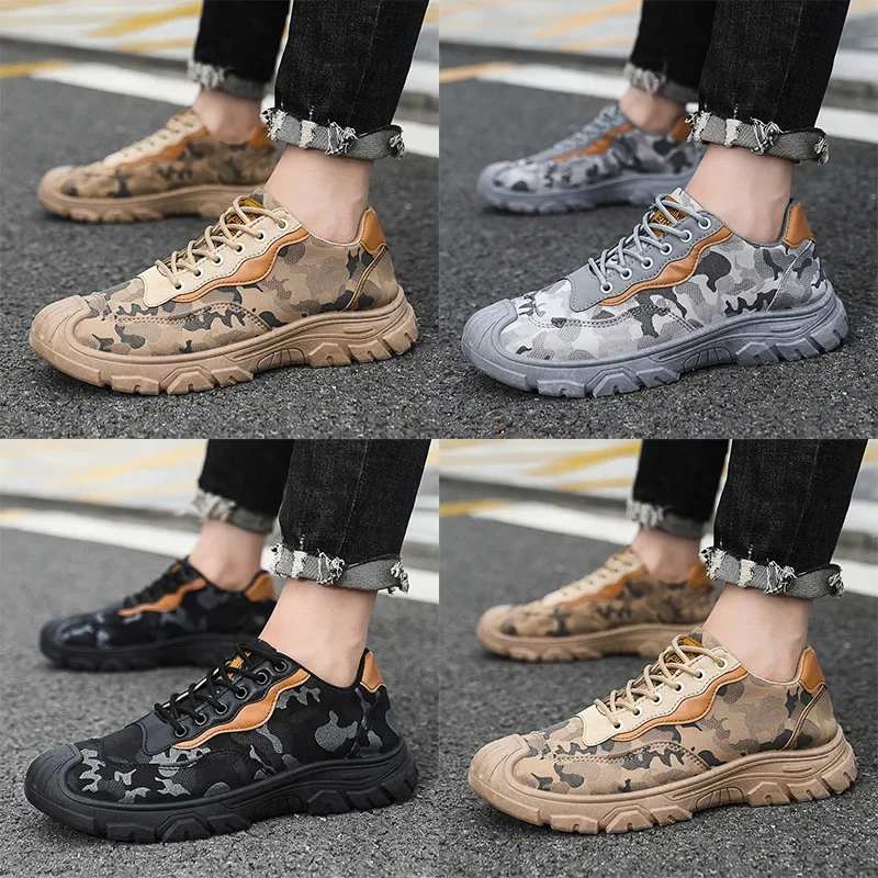 Scarpe uomo Low Casual Sneaker Camouflage scarpe da lavoro tela traspirante scarpe da corsa Casual fondo spesso calzature da trekking antiscivolo