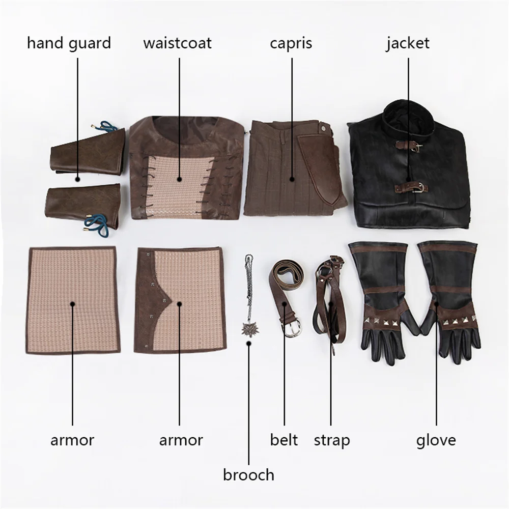 

Game Geralt Of Rivia Cosplay Costume Men Leather Uniform Coat Top Pants Suit Halloween Carnival Party Outfits