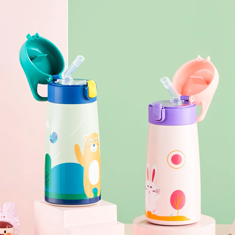 500ml Kids Thermos Bottle Stainless Steel Straw Thermos Mug Leak-Proof Vacuum Flask Children Thermal Water Bottle For School