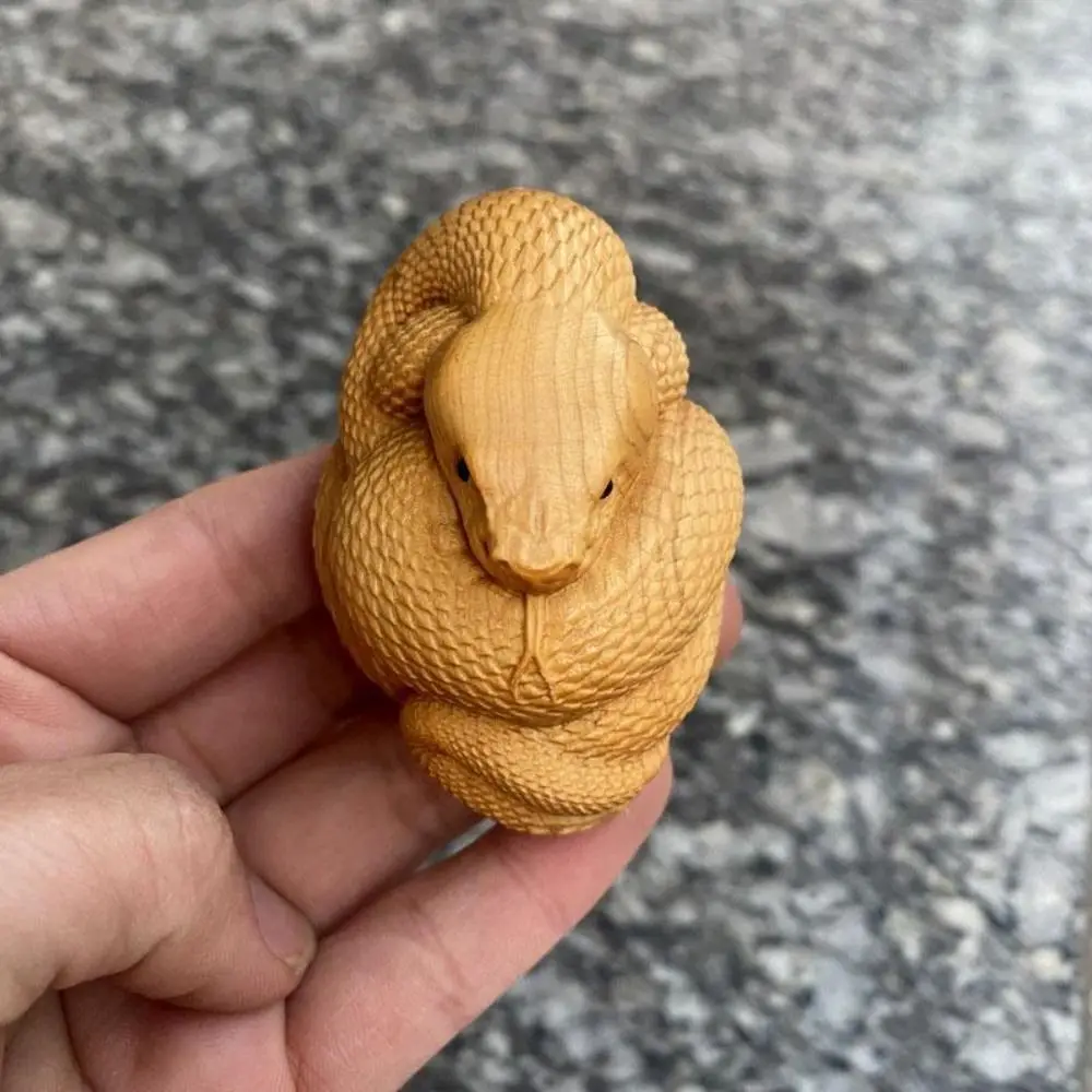 Figuras de escultura en madera, estatua de serpiente hecha a mano en miniatura, estatua de serpiente tallada a mano, Animal PEQUEÑO, bonito adorno de serpiente del zodiaco de madera