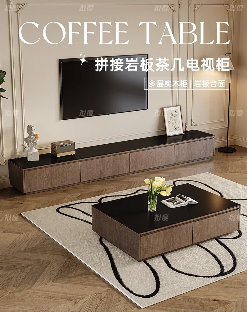 

Rock slab coffee table living room household light luxury table high-end floor coffee table TV cabinet combination