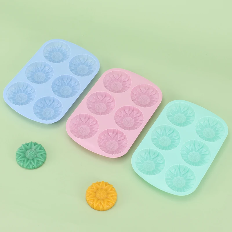 6 Holes Flower Shaped Silicone Mold Sunflower Flower Form Fondant Molds Handmade Soap Baking Crafts Cake Mould Decoration Tools