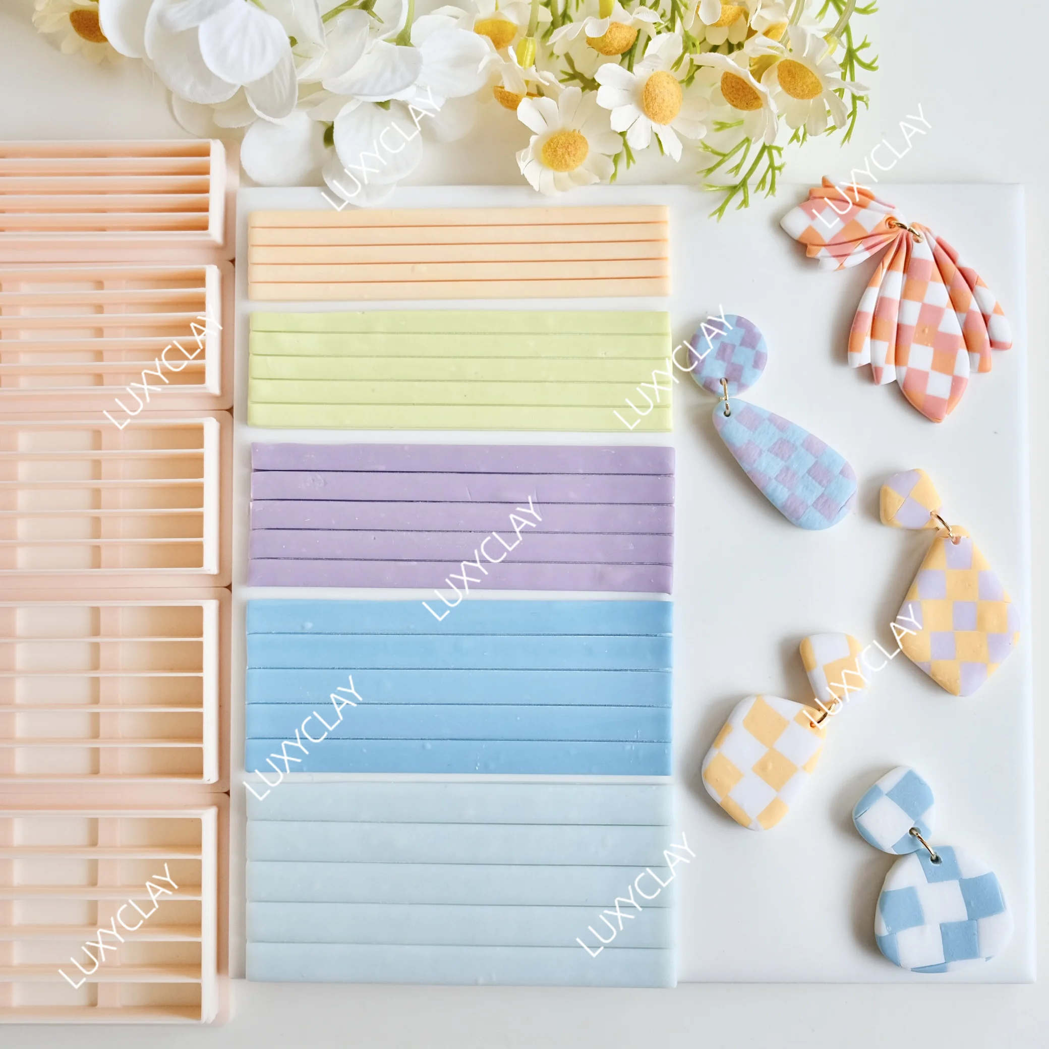 Five Sizes Straight Line Clay Molds, Stripe Shape Checkered Slab Creator Lined Rectangle Clay Cutters for Earring Jewelry Making