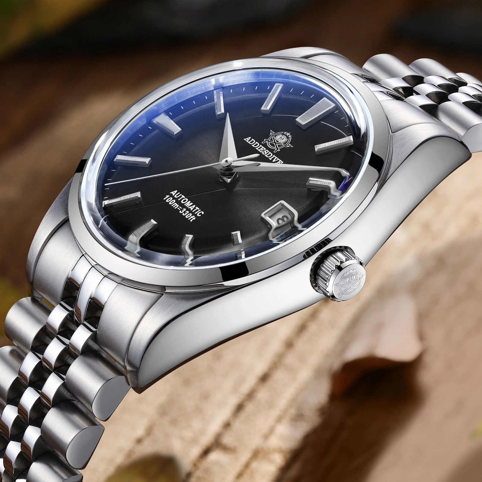 

ADDIESDIVE Luxury Automatic Watches Stainless Steel NH35A Wristwatch Bubble Mirror Glass Waterproof Calendar Mechanical Watches