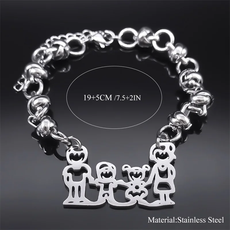 Mama tata syn córka rodzina miłość bransoletka łańcuszek dla kobiet/mężczyzn stal nierdzewna kolor srebrny dziecko dziecko bransoletki biżuteria B365S01
