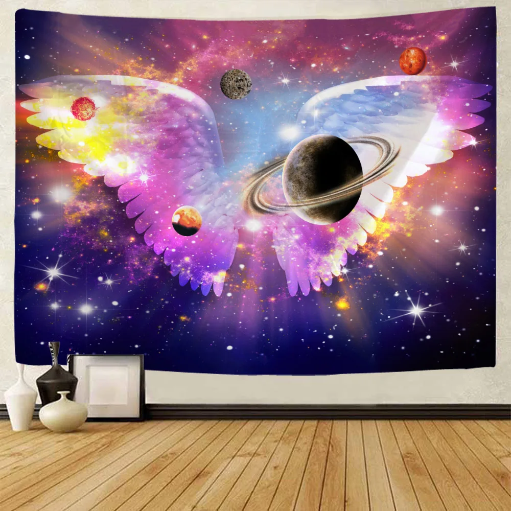 Fantasy Wings Tapestry Wall Hanging Galaxy Universe Background Fabric Bohemian Hippie Living Room Bedroom Wall Decoration