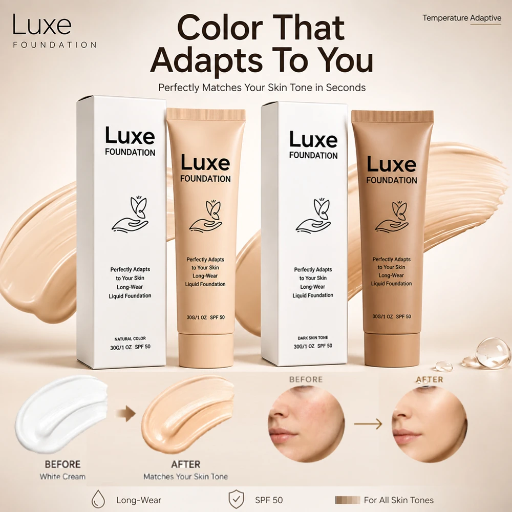 Color Changing Liquid Foundation SPF 50 Self Adjusting Tone Matching Full Coverage Concealer Long Lasting Moisturizing Makeup