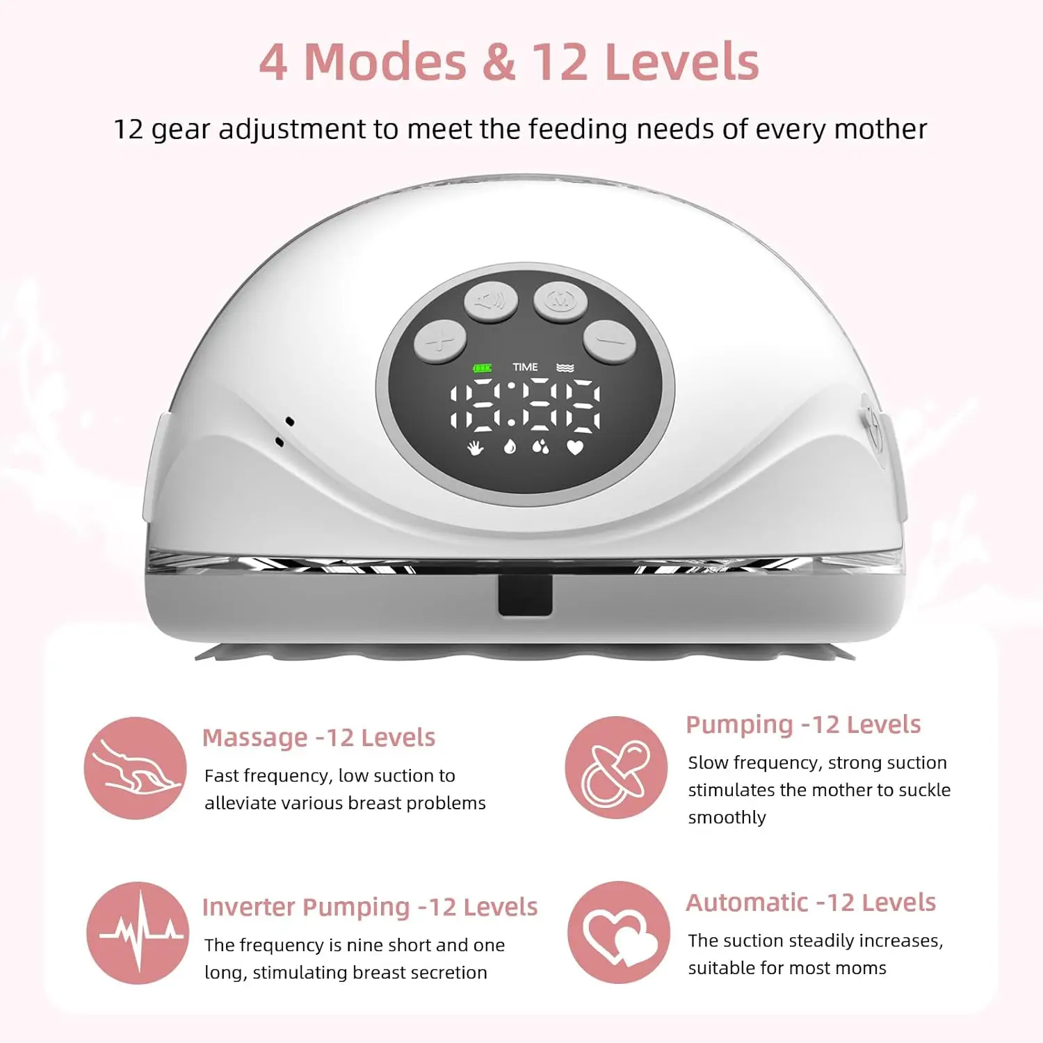 Elektryczny laktator do noszenia, bez użycia rąk, bez BPA, z opcjonalną podstawką z funkcją sterylizacji UV i ogrzewania, przenośny, bezprzewodowy laktator.