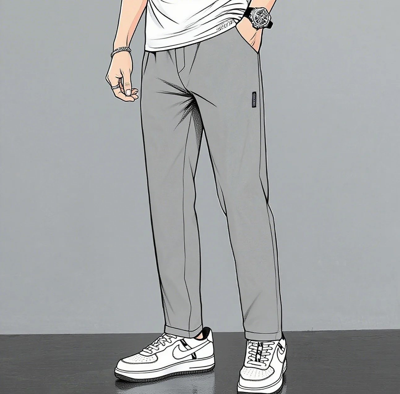 

Men's ice silk pants, business casual pants, elastic, breathable, straight leg, solid color, novelty for summer 2025