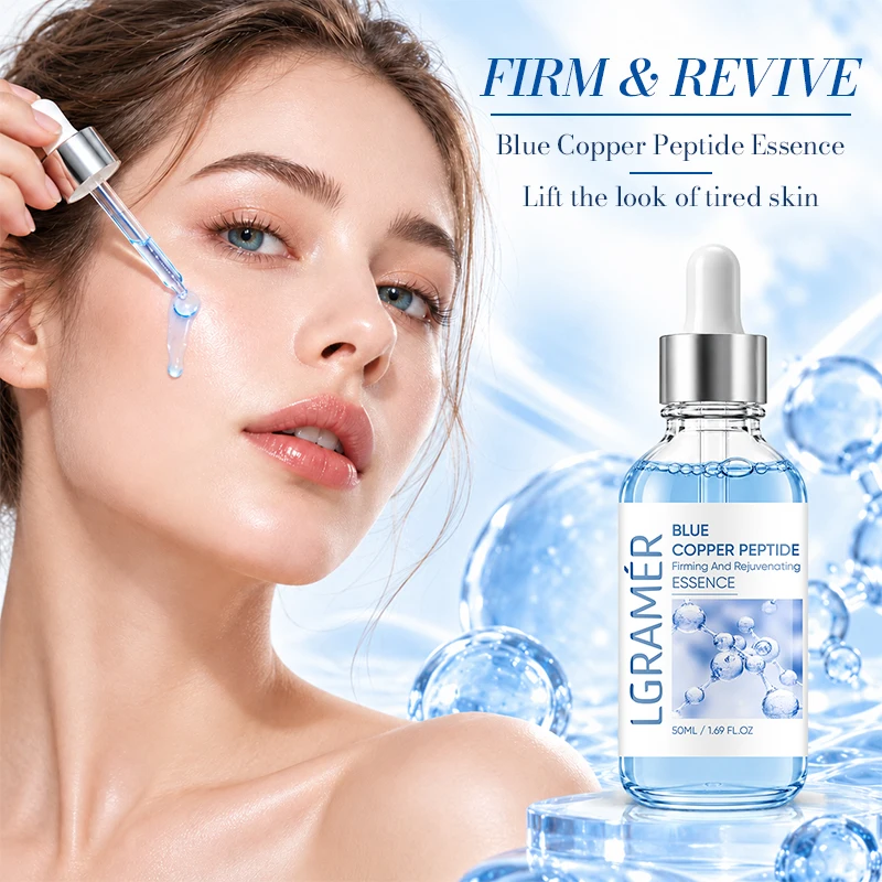 Blue Copper Peptide Facial Essence Firming Rejuvenating Serum Deep Hydration Lift Tired Skin Reduce Fine Lines Face Skin Care