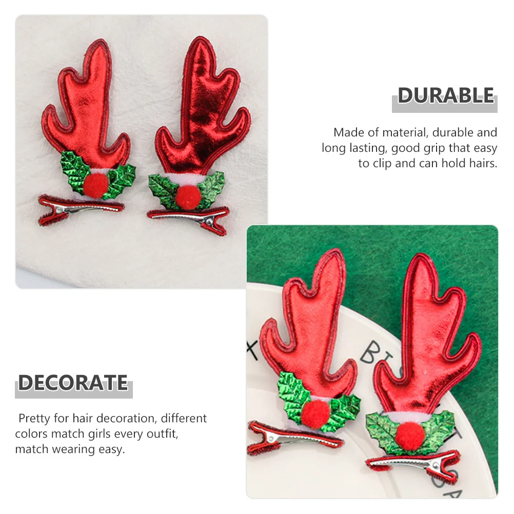 

2 шт. заколки для волос в виде оленьих рожков, креативные рождественские заколки, прочные заколки-невидимки, праздничный головной убор, красные заколки для волос, креативные заколки-баретты