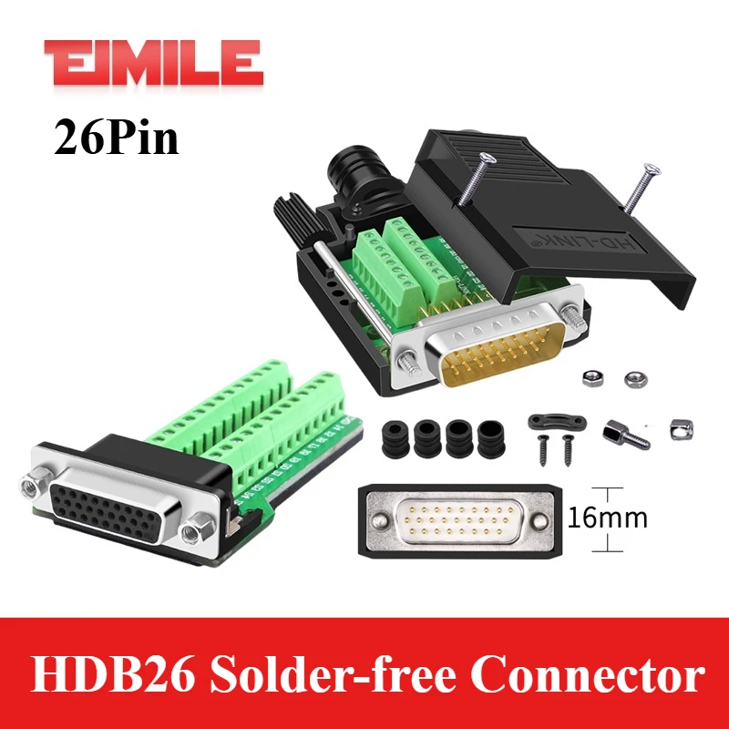 HDB26 Solder-free Connectors 26-pin 3 Rows Male Female Plug Industrial Grade DB 26 D-SUB Breakout Terminal Wiring Board Adapter