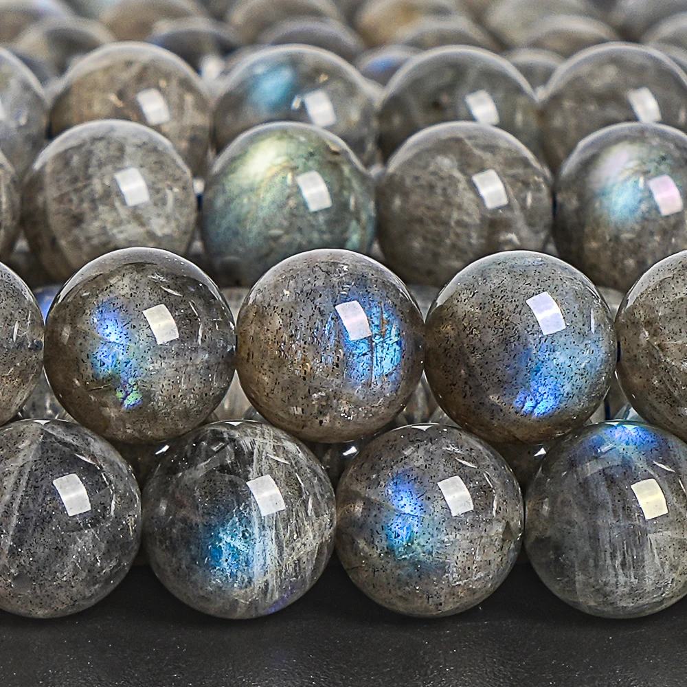 Natural Labradorite Beads Loose Round 7-8mm 8-9mm Gemstone Gray Stone Beads for Jewelry Making DIY Flash Effect Sparkling Beads