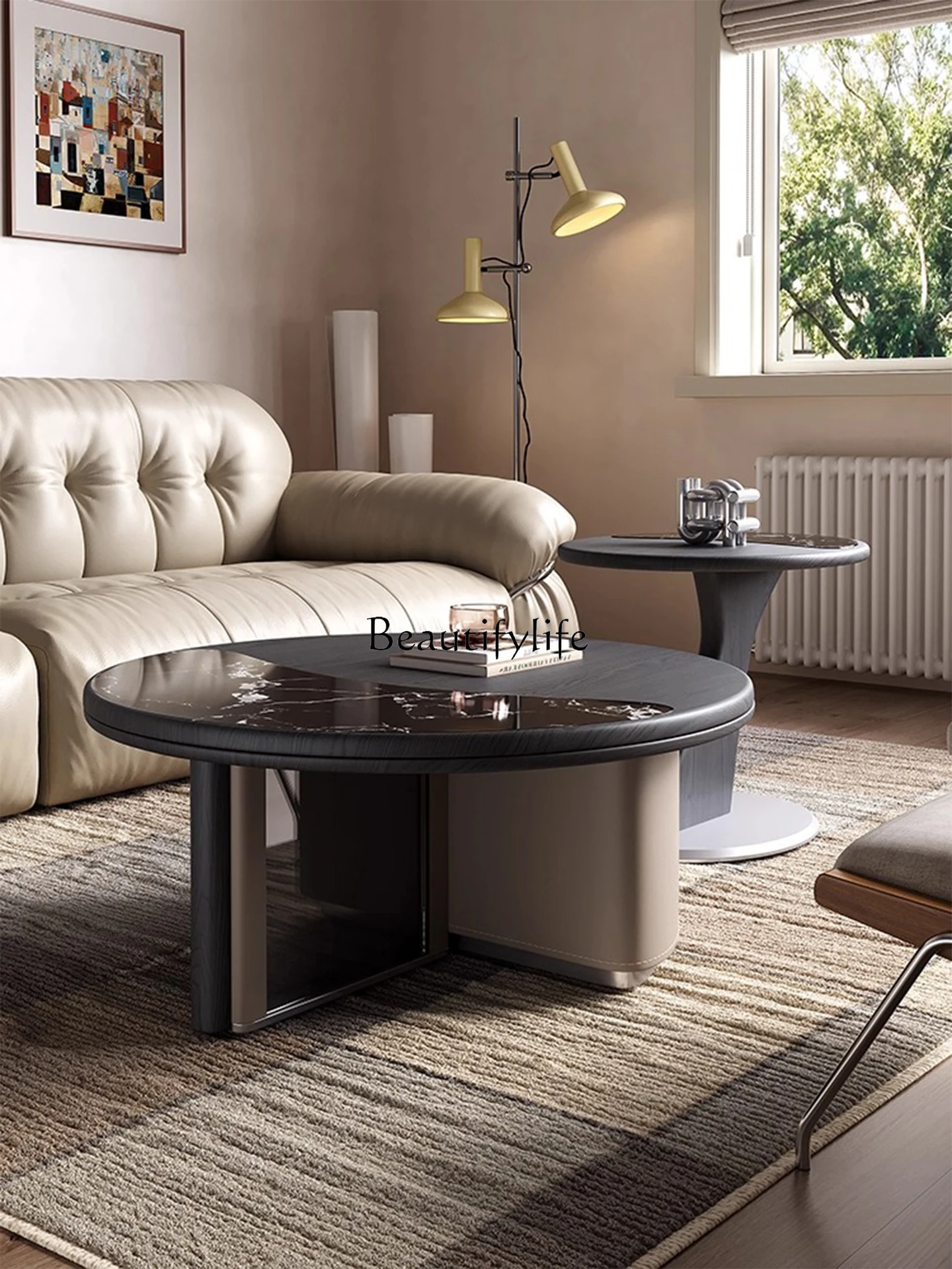 

Italian minimalist living room retractable coffee table household small apartment combination