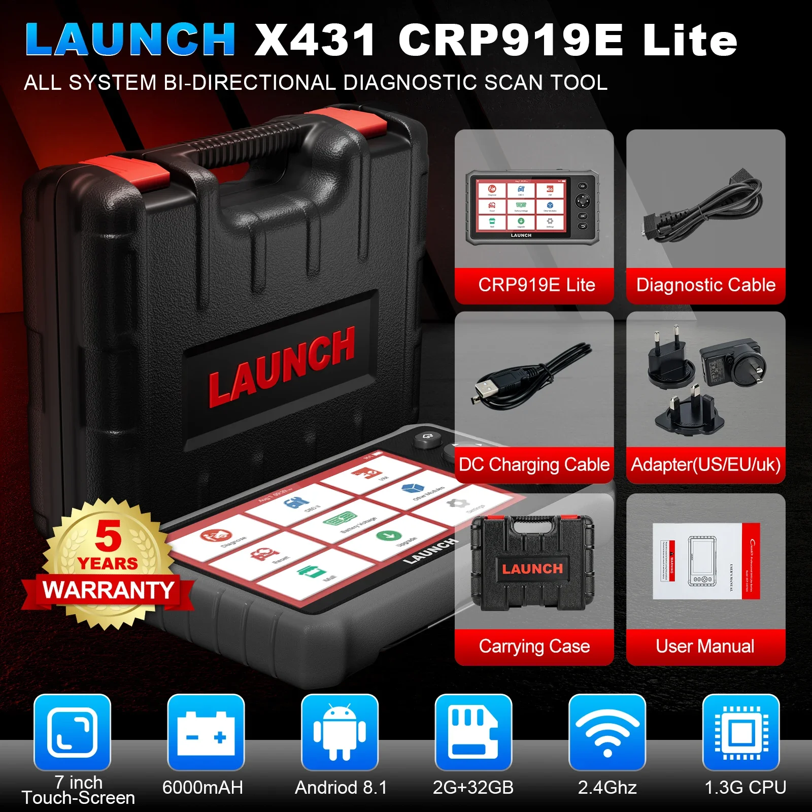 LAUNCH CRP919E Lite Full System OBD2 Car Diagnostic Tool Bi-Directional Scanner Code Reader 2 Years Free Engine Analyzer