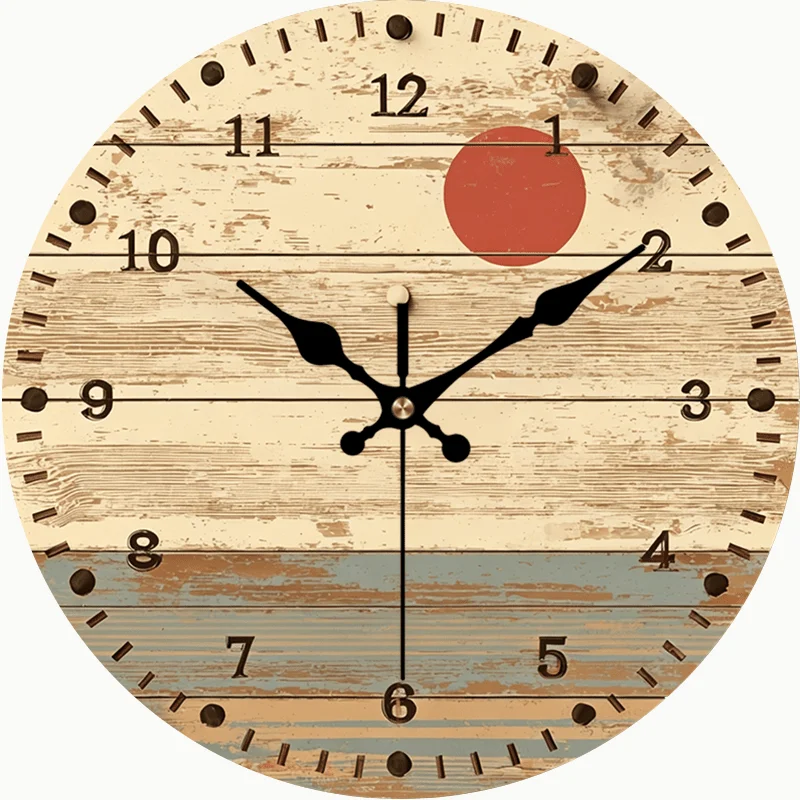 2D Flat. 1pc, Vintage Style Wooden Wall Clock, Simple Clock for Home Living Room Decoration, Creative Silent Quartz Clock, Silent Round Clock, Perfect Decoration for Bedroom, Living Room, Office, Kitchen, and Bathroom, 30.48 cm, AA Battery Not