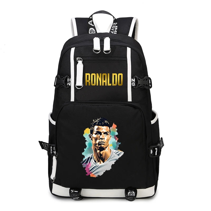 Borsa da scuola per studenti con stampa Ronaldo zaino per giovani borsa da viaggio per esterni borsa per bambini nera