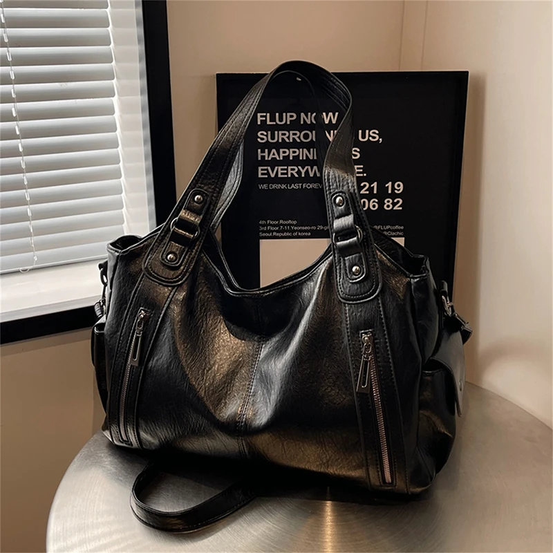 Two Layer Large Capacity Shopping Bag Women's Handbag High Quality Soft Leather Tote Bags Fashion Retro Female Shoulder Bolsas