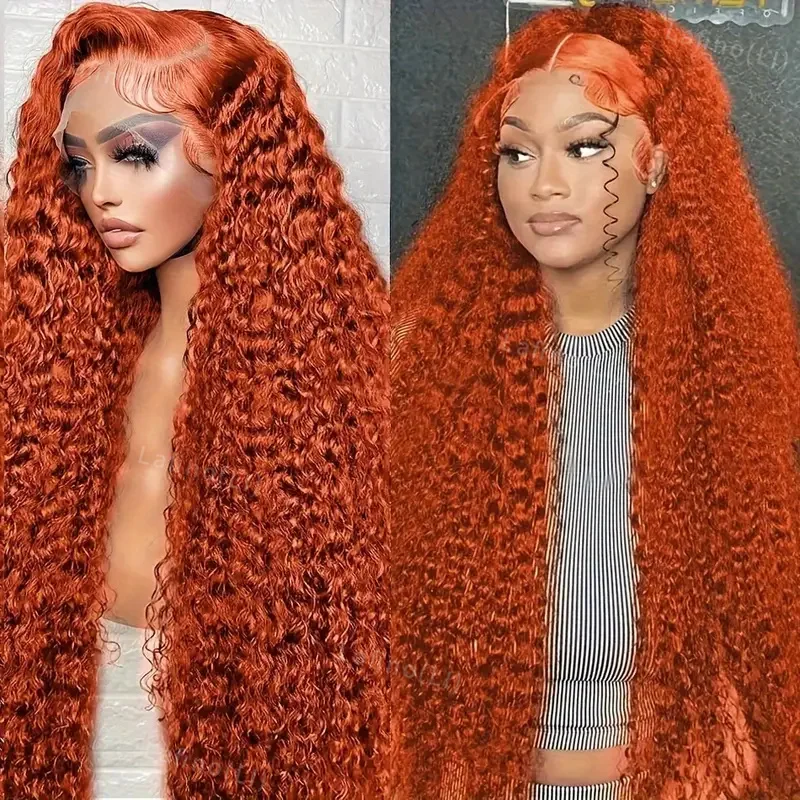 13x6 Hd Colored Ginger Orange Curly Lace Frontal Wig 13x4 Deep Water Wave Lace Front Human Hair Wigs 30inch Brazilian Preplucked