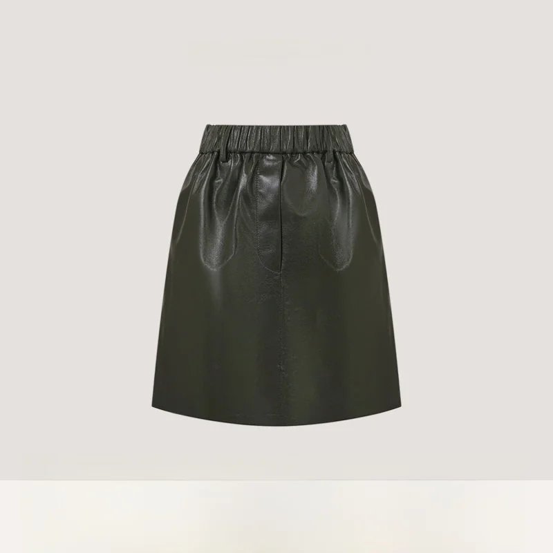 

iva Ultra-Thin Crystal Wax eepskin Micro-A-Line High-Height Leather Skirt Sli Commute Ci Women's Mid-Waist Skirt